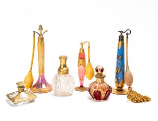 GROUP 6 GILT DECORATED GLASS PERFUME BOTTLES