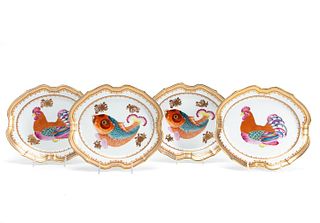 MOTTAHEDEH EXPORT-STYLE CARP & ROOSTER PLATES, 4PC