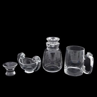 4 PC STEUBEN COLORLESS GLASS TABLETOP GROUP