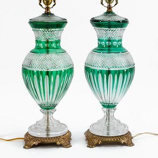 PR., AJKA CASED EMERALD CUT-TO-CLEAR TABLE LAMPS
