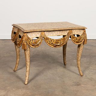 FAUX PAINTED LEOPARD SWAG SIDE TABLE