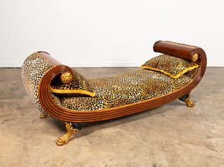 REGENCY-STYLE LEOPARD UPHOLSTERED MAHOGANY DAYBED