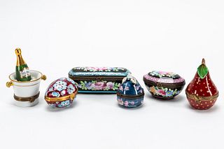 GROUP OF SIX FRENCH LIMOGES PORCELAIN BOXES