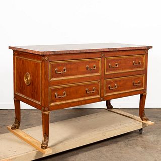 REGENCY-STYLE MARBLE TOP FOUR-DRAWER COMMODE