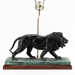 MAITLAND SMITH PATINATED METAL LION TABLE LAMP