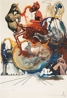 Dalí, Salvador Heroic. 1973. Farblithographie auf Arches-Velin. 54,5 x 42,5 cm (72 x 53,5 cm). Signiert und nummeriert. - Unter Passepartout und Glas 
