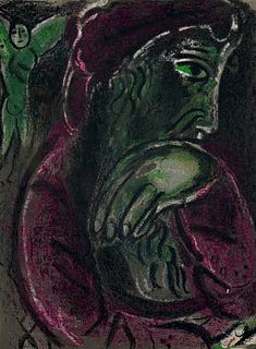 Chagall, Marc Hiob in der Verzweiflung. 1960. Farblithographie auf Papier. 35,5 x 26 cm (35,5 x 26 cm). - Unter Glas gerahmt (ungeöffnet). An den Kant