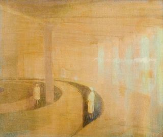Avotins, Janis Untitled (Cylinder). 1981. Acryl auf Leinwand. 45 x 54 cm. Hochwertig im Holzrahmen und unter Glas gerahmt (ungeöffnet). - Im oberen Ra