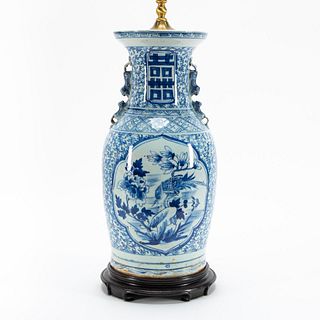 DOUBLE HAPPINESS BLUE & WHITE TABLE LAMP