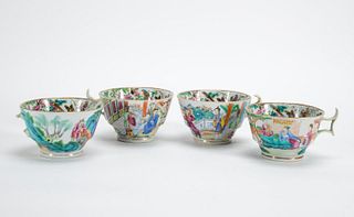 FOUR CHINESE FAMILLE ROSE PORCELAIN TEA CUPS