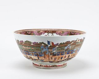 CHINESE EXPORT PORCELAIN PORT OF CANTON PUNCH BOWL