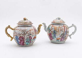 2 CHINESE EXPORT LARGE TEAPOTS, H. MOOG LABELS