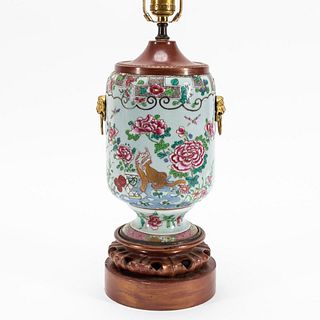 CHINESE FAMILLE ROSE URN MOUNTED AS A LAMP