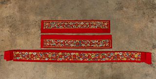 3 CHINESE DOUBLE HAPPINESS EMBROIDERED REMNANTS
