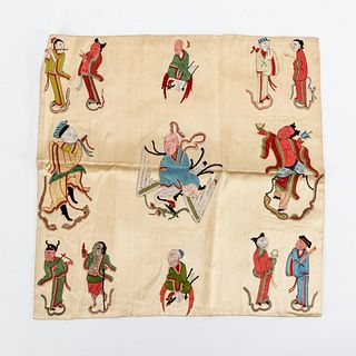 CHINESE BEIGE SILK IMMORTAL EMBROIDERY SQUARE
