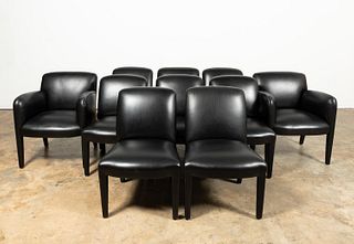 SET, TEN DONGHIA BLACK LEATHER DINING CHAIRS