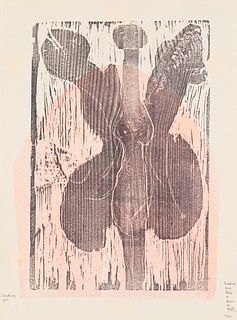 Altenbourg, Gerhard Berückend, diese Hälse im Rieseln der Nacht. 1970. Farbholzschnitt auf gräulichem Vergée. 33 x 24 cm (37 x 27,5 cm). Signiert, dat
