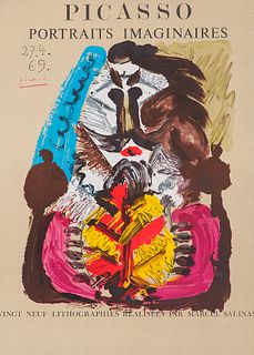 Picasso - nach, Pablo Portraits Imaginaires. 1971. Farblithographie auf braun-grauem Papier. Blattmaße 74 x 51 cm. Im Stein signiert und datiert. Mit 