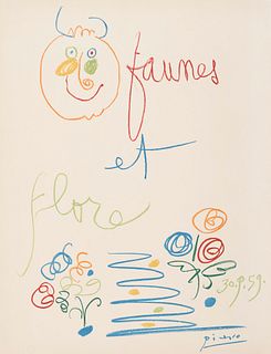 Picasso, Pablo Faunes et Flore. 1959. Farblithographie auf Papier. 65 x 50 cm. Signiert, datiert und bezeichnet im Stein. Punktuell unter Passpartout 