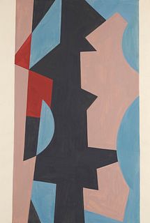 Dischinger, Rudolf Komposition. 1957. Tempera auf Papier. 66 x 45 cm. Verso mit Signatur- und Nachlasstempel. - Teils mit minimalem Farbabrieb. Insges