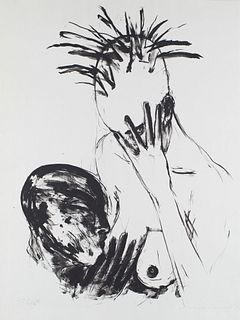 Hampel, Angela Liebespaar. 1987. Lithographie auf cremefarbenem Hahnmühle. 64 x 45,5 cm (69,5 x 53 cm). Signiert, datiert und nummeriert. - Partiell m