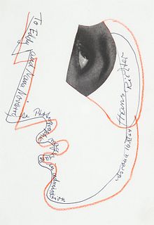 Richter, Hans o.T. (To Eddy and Nana Novarro). 1964. Collage, Farbstift, Tinte und Offsetdruck auf Vélin. Signiert, datiert, ortsbezeichnet sowie mit 