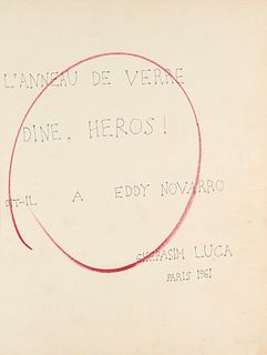 Luca, Gherasim o.T. 1961. Kugelschreiber über Farblithographie auf chamoisfarbenem Vélin. 38,2 x 30 cm. Signiert, datiert, ortsbezeichnet sowie mit ha