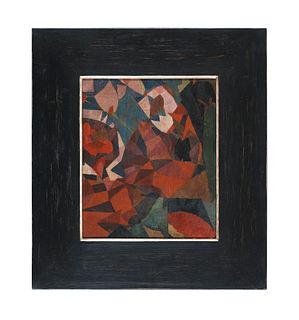 Melzer, Moriz Komposition 3. 1919/1920. Farbmonotypie auf Transparentpapier, auf Hartfaser aufgezogen. 27,5 x 23,5 cm. - Hochwertig unter Glas im dunk