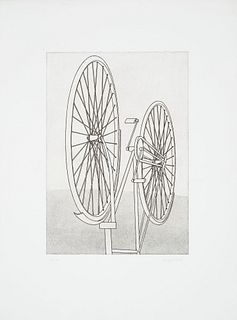 Klapheck, Konrad Fahrrad I. Die Fragwürdigkeit des Ruhms. Radierung auf Hahnemühle (mit Wasserzeichen). 47 x 33 cm (75,5 x 56 cm). Signiert u. nummeri
