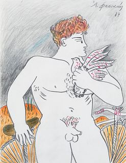 Fassianos, Alekos Jeune garçon. 1984. Farbstift und Graphit auf chamoisfarbenem Bütten. 29,3 x 22,5 cm. Signiert, datiert sowie verso betitelt und mit
