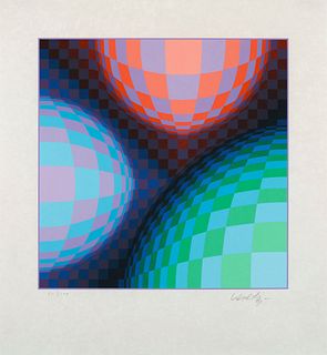 Vasarely, Victor Phoenix Constellation. 1987. Farbserigraphie auf japon nacré. 40 x 40 cm (57,5 x 53 cm). Signiert und römisch nummeriert. Auf Unterla