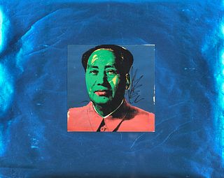 Warhol, nach Andy Mao. (1985). Farbige Kollotypie und blaue Silberfolie auf Papier. 47 x 57 cm (47 x 57 cm). Verso mit dem Stempel "Andy Warhol, SILVE