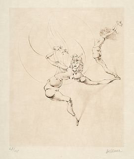 Bellmer, Hans La Poupée tanzend. Radierung auf japon nacré. 25 x 20,5 cm (51 x 34 cm). Signiert u. nummeriert. Verso bezeichnet in Graphit. - Minimale