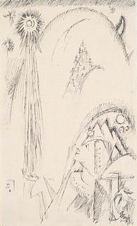 Graf, Gottfried Mädchen mit Abendstern. 1918. Tusche auf Papier. 23,5 x 14,1 cm. Signiert und datiert. Verso mit typographischer Bezeichnung. Punktuel