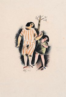 Ziegler, Richard Römischer Frühling. 1924. Opaldruck koloriert mit Pastellkreide auf Velin. 24 x 16 cm (40,5 x 26,5 cm). Monogrammiert und signiert in