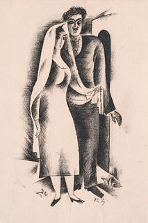 Ziegler, Richard Italienisches Paar. 1924. Tusche und Kreide auf bräunlichem Papier. 28 x 19 cm. Monogrammiert. Punktuell auf Unterlage montiert unter
