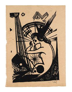 Graf, Gottfried Empfängnis. 1917. Holzschnitt auf Japanpapier. 21,5 x 14,5 cm (25,5 x 18,6 cm). Monogrammiert im Stock u. signiert. Verso graphisch be