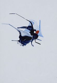 Kumrow, Klaus o.T. (Abstrakte Komposition in Blau). 1987. Aquarell auf Papier. 21 x 29,5 cm. Verso signiert, datiert. Auf Unterlage montiert und unter