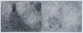 Nechvatal, Joseph o.T. (Abstraktion). Zweiteilige Zeichnung. 1984. Graphit auf Papier. Zusammen 28 x 71 cm. Je verso signiert, datiert, mit dem Stempe