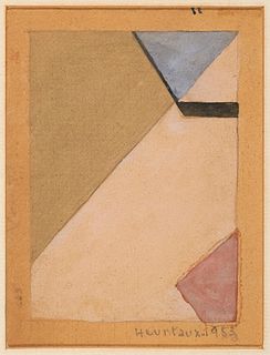 Heurtaux, André Komposition. 1953. Mischtechnik auf braunem Papier. 9,5 x 6,5 cm. Signiert und datiert. Unter Passepartout montiert und unter Glas ger