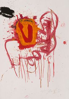 Messensee, Jürgen Komposition in Rot und Orange. 1995. Farblithographie und Prägedruck auf Bütten. 53,5 x 37,5 cm (53,5 x 37,5 cm). Signiert, datiert 