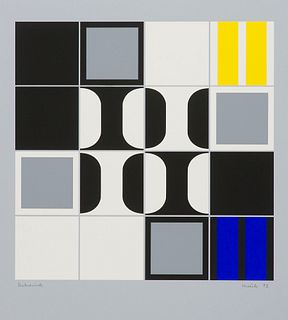 Kreutz, Heinz Geometrische Komposition. Farbserigraphie auf Velin. 1972. 51 x 46 cm (55 x 50 cm). Signiert und datiert. - Partiell berieben, kleine ob
