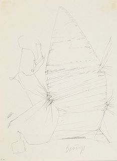 Beuys, Joseph o.T. (Aus: Zeichnungen zu Leonardo Codices Madrid.) Granolithographie auf festem Papier. 29 x 21,5 cm (32 x 23,8 cm). In Graphit signier