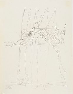 Beuys, Joseph o.T. (Aus: Zeichnungen zu Leonardo Codices Madrid.) Granolithographie auf festem Papier. 28 x 22 cm (32,1 x 24,8 cm). In Graphit signier