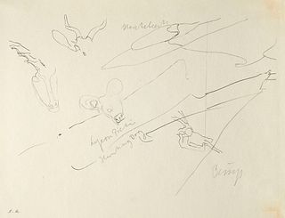 Beuys, Joseph o.T. (Aus: Zeichnungen zu Leonardo Codices Madrid.) Granolithographie auf festem Papier. 21 x 30 cm (24,8 x 32 cm). In Graphit signiert 