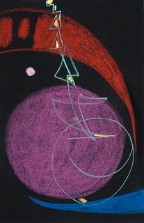 Ackermann, Max Ohne Titel (Musikalisch-rhythmische Komposition). Um 1960. Pastell auf schwarzem Canson Bütten (mit Wasserzeichen). 50,3 x 32,5 cm. Pun