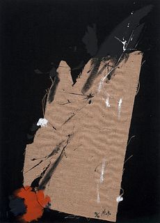 Miotte, Jean Eclatement d'une grenade. 1990. Mischtechnik aus Collage mit Jute und Farbe auf schwarzer, leinwandbezogener Platte. Von Hand gehöht. 78 