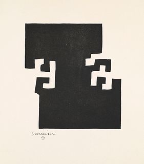 Chillida, Eduardo 1 Holzschnitt aus der Mappe "L'Émerveillé merveilleux. Hommage à Joan Miró". 1973. Auf Arches-Bütten (Doppelblatt mit Mittelfalz). 2