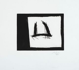 Motherwell, Robert Black open. 1985. Aquatintaradierung auf chamoisfarbenem Bütten. 19,3 x 24,3 cm (41 x 44 cm). Signiert und nummeriert sowie mit dem
