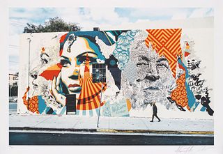 Shepard Fairey & Vhils American dreamers. 2019. Farblithographie auf Bütten. 61,5 x 91,5 cm (70 x 100 cm). Von beiden Künstlern signiert. Datiert und 